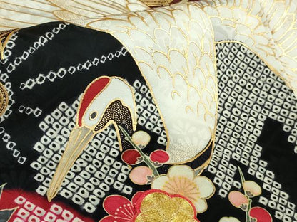 平和屋着物●極上　振袖　駒刺繍　飛鶴松花文　金彩　逸品　未使用　DZAB2958kh6