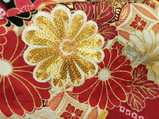 平和屋着物●極上　振袖　駒刺繍　飛鶴松花文　金彩　逸品　未使用　DZAB2958kh6