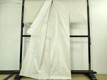 平和屋着物▽極上 白紬 単衣 間道 逸品 DZAB2965kh6