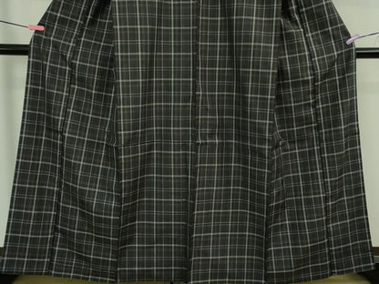 平和屋本店●極上　紬　市松綾織　格子　黒地　逸品　未使用　DZAB2967kh6