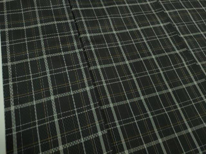 平和屋本店●極上　紬　市松綾織　格子　黒地　逸品　未使用　DZAB2967kh6