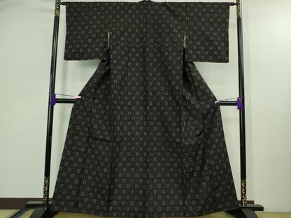 平和屋本店●極上　花織　紬　黒地　逸品　DZAB2974kh6