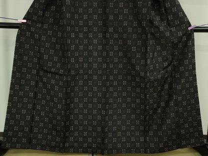 平和屋本店●極上　花織　紬　黒地　逸品　DZAB2974kh6