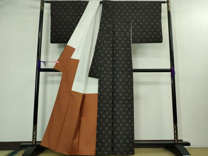 平和屋本店●極上　花織　紬　黒地　逸品　DZAB2974kh6