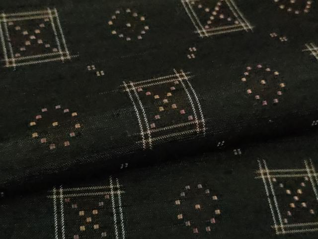 平和屋本店●極上　花織　紬　黒地　逸品　DZAB2974kh6