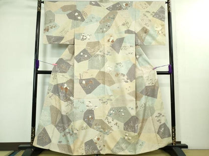 平和屋本店●極上　創業460年・千總　訪問着　本場結城紬地　刺繍　切嵌四季花文　逸品　DZAB2978kh6