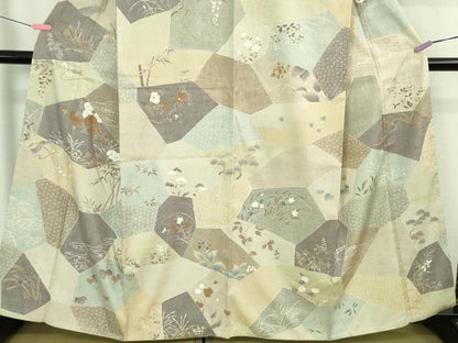 平和屋本店●極上　創業460年・千總　訪問着　本場結城紬地　刺繍　切嵌四季花文　逸品　DZAB2978kh6