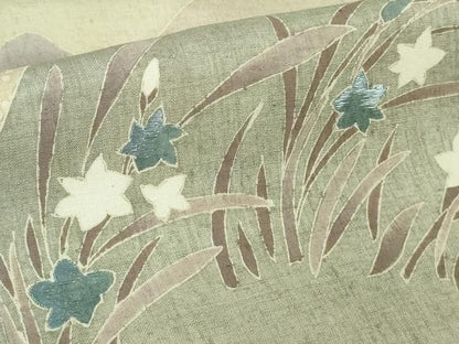 平和屋本店●極上　創業460年・千總　訪問着　本場結城紬地　刺繍　切嵌四季花文　逸品　DZAB2978kh6