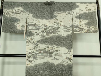 平和屋着物＃極上　染織の名門　しょうざん  生紬　道中着　ロング丈　御所解文　逸品　DZAB2979kh6