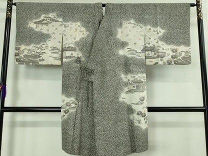 平和屋着物＃極上　染織の名門　しょうざん  生紬　道中着　ロング丈　御所解文　逸品　DZAB2979kh6