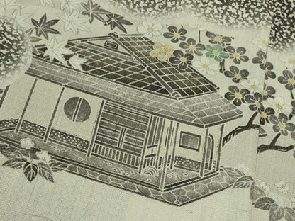 平和屋着物＃極上　染織の名門　しょうざん  生紬　道中着　ロング丈　御所解文　逸品　DZAB2979kh6