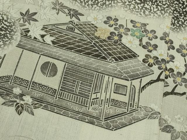 平和屋着物＃極上　染織の名門　しょうざん  生紬　道中着　ロング丈　御所解文　逸品　DZAB2979kh6