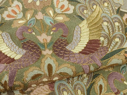平和屋本店●極上　訪問着　総刺繍　駒刺繍　双鳥更紗花唐草文　薄梅鼠色地　金糸　逸品　DZAB2984kh6