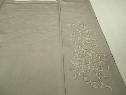 平和屋本店●極上　訪問着　総刺繍　駒刺繍　双鳥更紗花唐草文　薄梅鼠色地　金糸　逸品　DZAB2984kh6