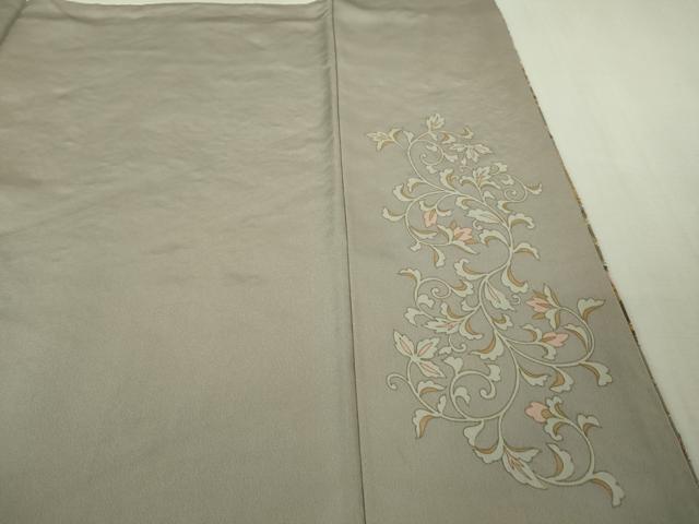 平和屋本店●極上　訪問着　総刺繍　駒刺繍　双鳥更紗花唐草文　薄梅鼠色地　金糸　逸品　DZAB2984kh6