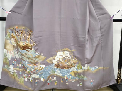 平和屋本店●極上　創業460年・千總　色留袖　駒刺繍　南蛮船　人物文　浅紫色地　金彩　逸品　DZAB2985kh6