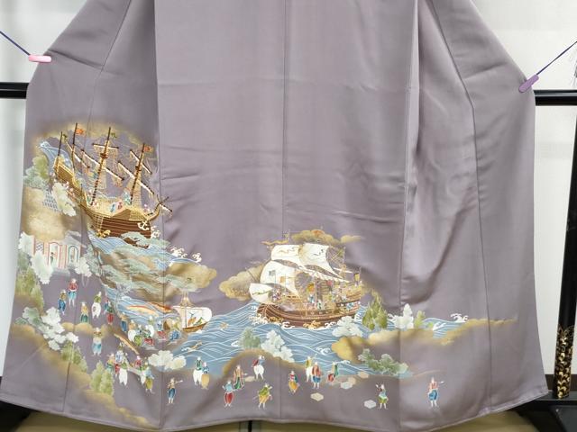 平和屋本店●極上　創業460年・千總　色留袖　駒刺繍　南蛮船　人物文　浅紫色地　金彩　逸品　DZAB2985kh6