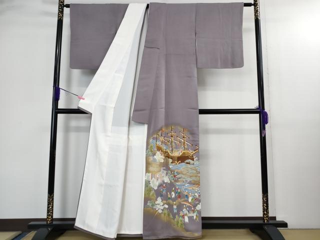 平和屋本店●極上　創業460年・千總　色留袖　駒刺繍　南蛮船　人物文　浅紫色地　金彩　逸品　DZAB2985kh6