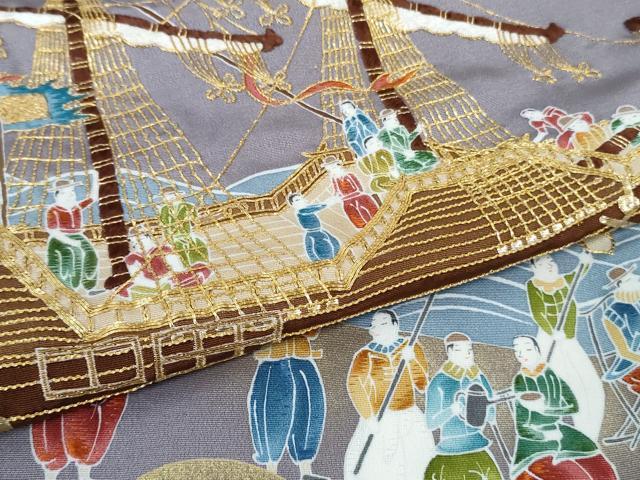 平和屋本店●極上　創業460年・千總　色留袖　駒刺繍　南蛮船　人物文　浅紫色地　金彩　逸品　DZAB2985kh6
