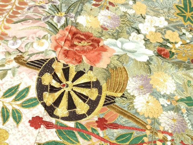 平和屋着物●極上　振袖　駒刺繍　絞り　花車　道長花文　金彩　逸品　DZAB2987kh6