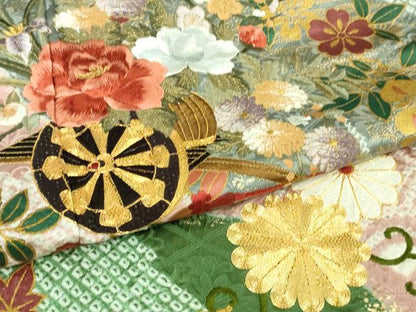 平和屋着物●極上　振袖　駒刺繍　絞り　花車　道長花文　金彩　逸品　DZAB2987kh6