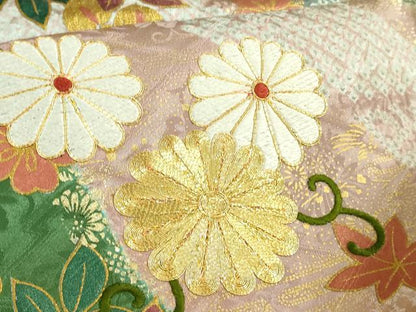 平和屋着物●極上　振袖　駒刺繍　絞り　花車　道長花文　金彩　逸品　DZAB2987kh6