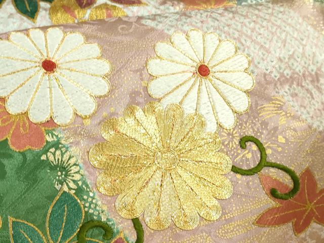 平和屋着物●極上　振袖　駒刺繍　絞り　花車　道長花文　金彩　逸品　DZAB2987kh6