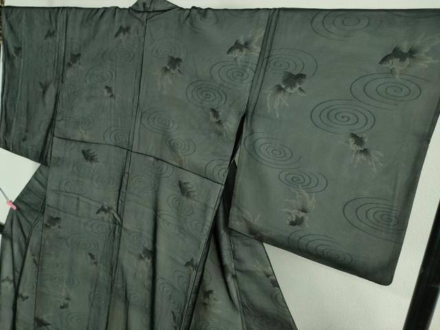 平和屋本店▽極上 小紋 無双 紗×絽 金魚 黒地 逸品 DZAB2988kh6