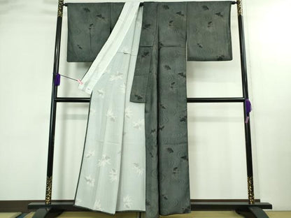 平和屋本店▽極上 小紋 無双 紗×絽 金魚 黒地 逸品 DZAB2988kh6