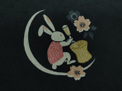 平和屋着物＊極上 夏物 小紋 網目菱紋紗 十五夜 兎 うさぎ 餅つき 舞桜 濃藍色地 逸品 DZAB2993kh6