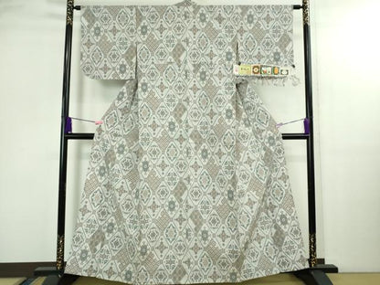 平和屋着物▽極上 本塩沢 単衣 名物裂菱文 証紙付き 逸品 未使用 DZAB3005kh6