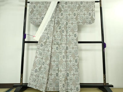 平和屋着物▽極上 本塩沢 単衣 名物裂菱文 証紙付き 逸品 未使用 DZAB3005kh6