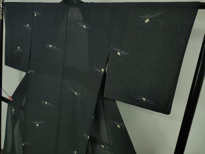 平和屋着物＊極上 夏物 洗える最高級着物 ＜英＞はなぶさ謹製 小紋 蛍 ホタル 蛍暈し 青褐色地 逸品 DZAB3009kh6