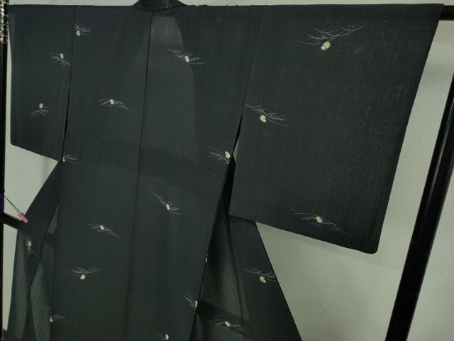 平和屋着物＊極上 夏物 洗える最高級着物 ＜英＞はなぶさ謹製 小紋 蛍 ホタル 蛍暈し 青褐色地 逸品 DZAB3009kh6