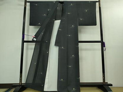 平和屋着物＊極上 夏物 洗える最高級着物 ＜英＞はなぶさ謹製 小紋 蛍 ホタル 蛍暈し 青褐色地 逸品 DZAB3009kh6