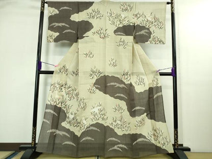 平和屋本店＊極上　夏物　染織の名門　しょうざん  生紬　訪問着　駒刺繍　絞り　白鷺　雲取草葉文　金彩　逸品　DZAB3010kh6
