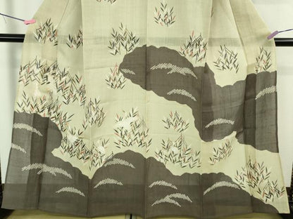平和屋本店＊極上　夏物　染織の名門　しょうざん  生紬　訪問着　駒刺繍　絞り　白鷺　雲取草葉文　金彩　逸品　DZAB3010kh6