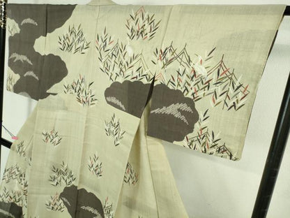 平和屋本店＊極上　夏物　染織の名門　しょうざん  生紬　訪問着　駒刺繍　絞り　白鷺　雲取草葉文　金彩　逸品　DZAB3010kh6