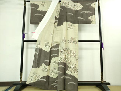 平和屋本店＊極上　夏物　染織の名門　しょうざん  生紬　訪問着　駒刺繍　絞り　白鷺　雲取草葉文　金彩　逸品　DZAB3010kh6