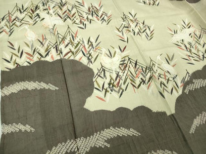平和屋本店＊極上　夏物　染織の名門　しょうざん  生紬　訪問着　駒刺繍　絞り　白鷺　雲取草葉文　金彩　逸品　DZAB3010kh6