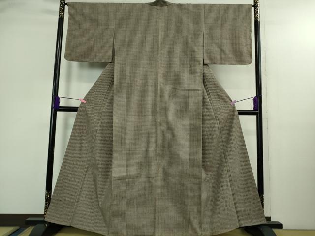 平和屋着物●極上　紬　格子　逸品　DZAB3012kh6