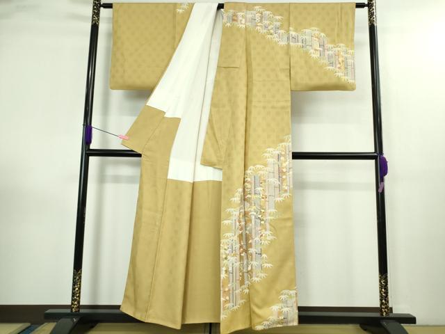 平和屋着物●極上　訪問着　　駒刺繍　笹竹吉祥花文　芥子色地　金彩　逸品　DZAB3016kh6