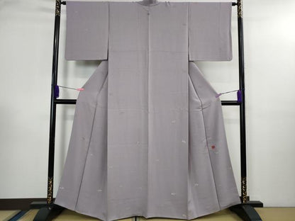 平和屋着物●極上　国際的伝統工芸作家　十二代・藤林徳扇　苑寿　小紋　舞扇　浅紫色地　プラチナ糸使用　逸品　DZAB3017kh6