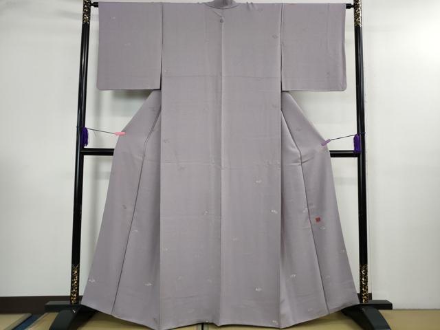 平和屋着物●極上　国際的伝統工芸作家　十二代・藤林徳扇　苑寿　小紋　舞扇　浅紫色地　プラチナ糸使用　逸品　DZAB3017kh6