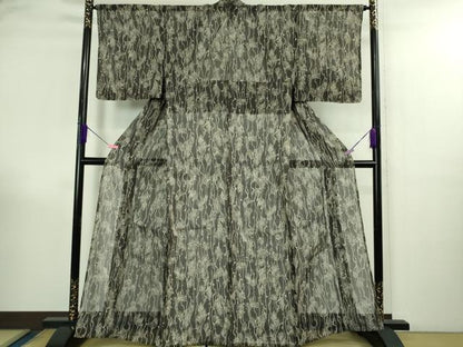 平和屋着物＊極上 夏物 絹芭蕉 京小紋 葉間道 黒紅色地 反端付き 逸品 未使用 DZAB3020kh6