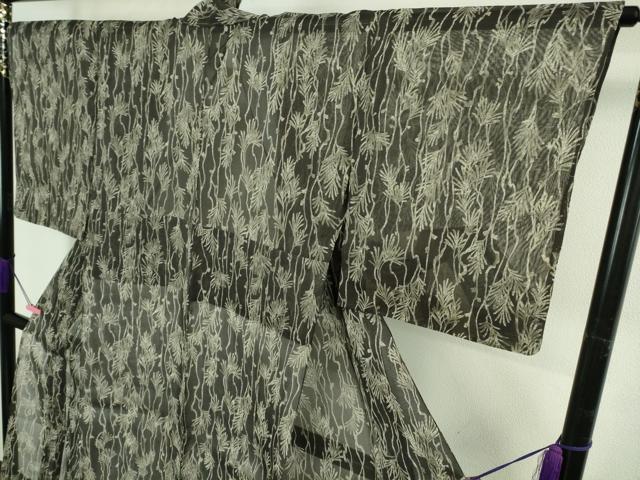 平和屋着物＊極上 夏物 絹芭蕉 京小紋 葉間道 黒紅色地 反端付き 逸品 未使用 DZAB3020kh6