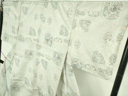 平和屋着物●極上 本場大島紬 白大島 7マルキ 双鳥花文 逸品 DZAB3021kh6