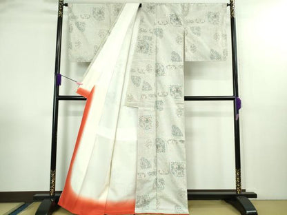平和屋着物●極上 本場大島紬 白大島 7マルキ 双鳥花文 逸品 DZAB3021kh6