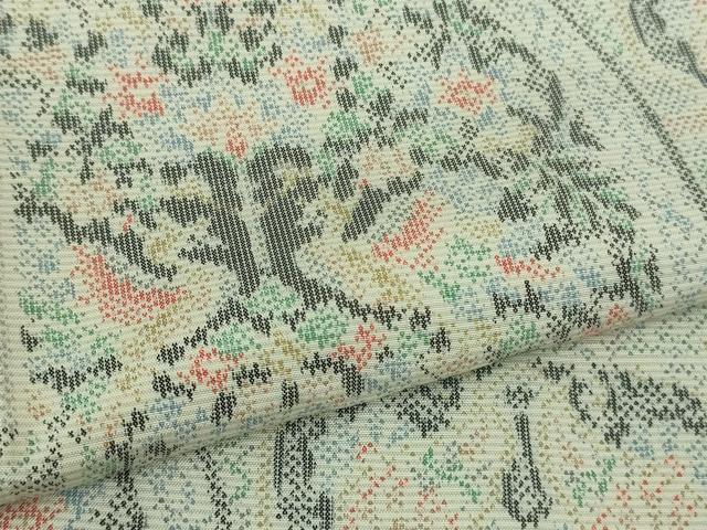 平和屋着物●極上 本場大島紬 白大島 7マルキ 双鳥花文 逸品 DZAB3021kh6