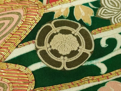 平和屋本店●極上　アンティーク　大正ロマン　振袖　駒刺繍　宝尽くし飛鶴文　黒地　金彩　逸品　DZAB3023kh6